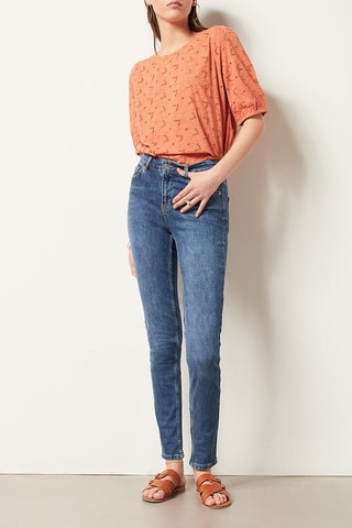 Jean slim taille haute Bleu