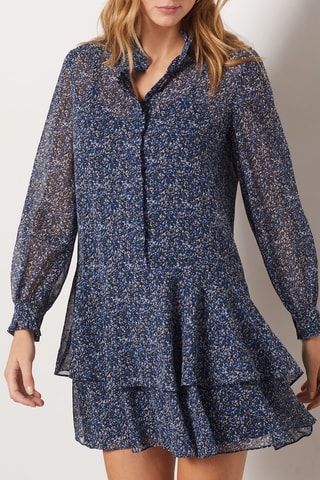 Vestido com folhos - Azul