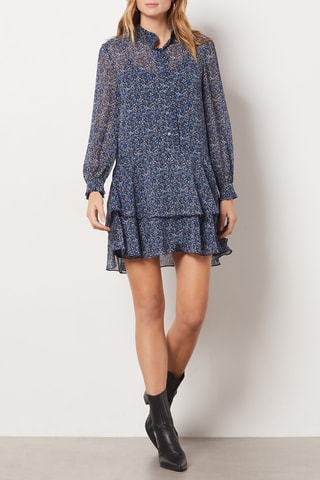 Vestido com folhos - Azul