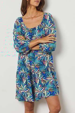 Robe droite - Bleu canard et marron