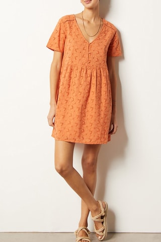 Robe trapèze en broderie anglaise Marron
