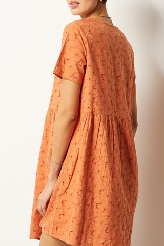 Robe trapèze en broderie anglaise Marron