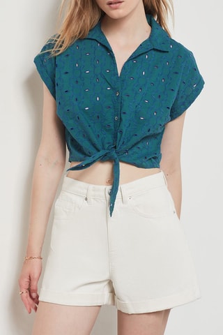 Chemisier noué - Bleu vert