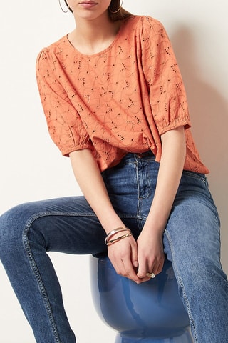 Blouse en broderie anglaise Marron