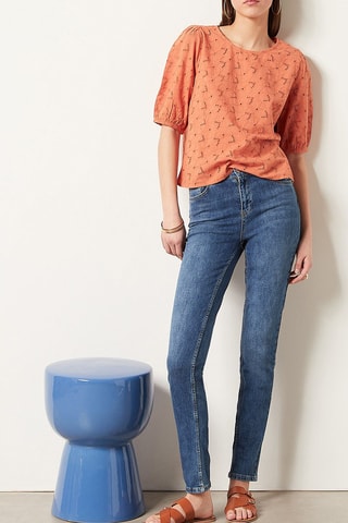 Blouse en broderie anglaise Marron