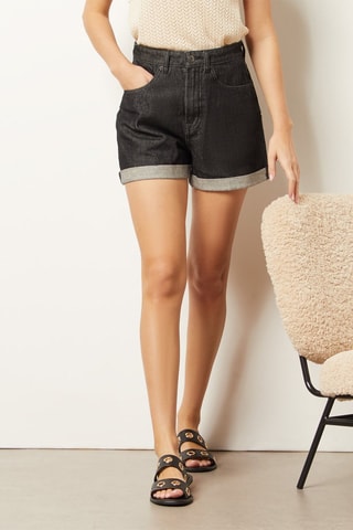 Short en jean taille haute Gris foncé