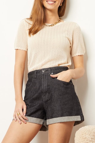 Short en jean taille haute Gris foncé