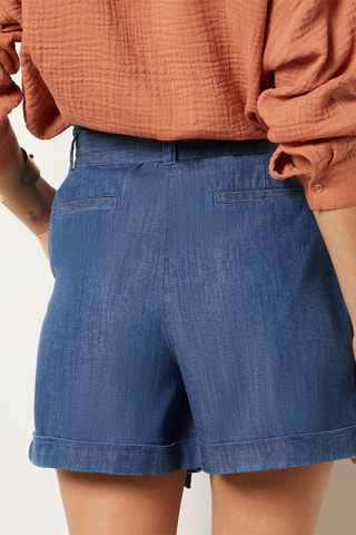Short en jean taille haute Bleu marine