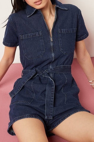 Combishort en jean Bleu roi