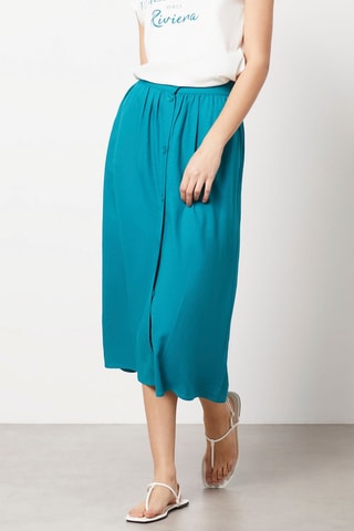 Jupe midi en <b>lin</b> - Bleu canard