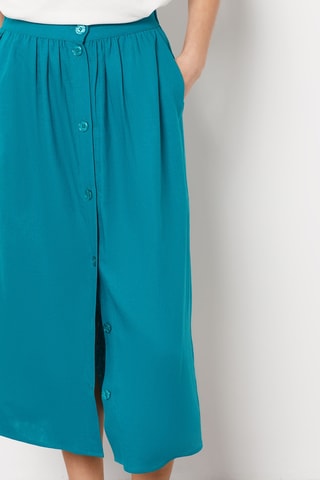 Jupe midi en <b>lin</b> - Bleu canard