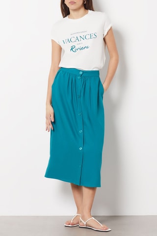 Jupe midi en <b>lin</b> - Bleu canard