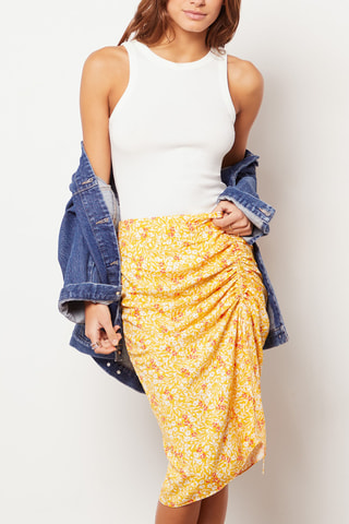Jupe midi taille haute - Jaune