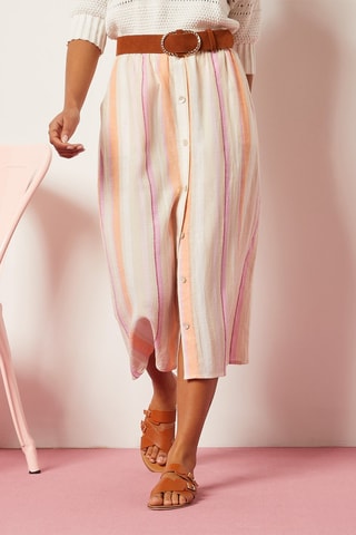 Jupe midi taille haute en lin Orange