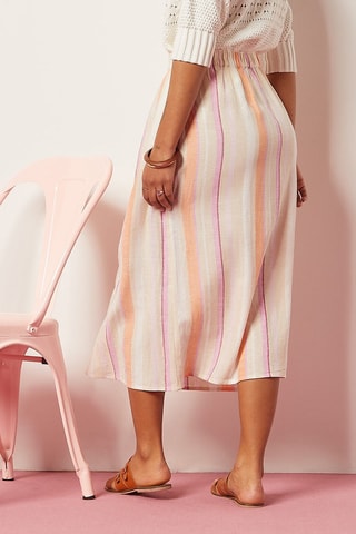 Jupe midi taille haute en lin Orange