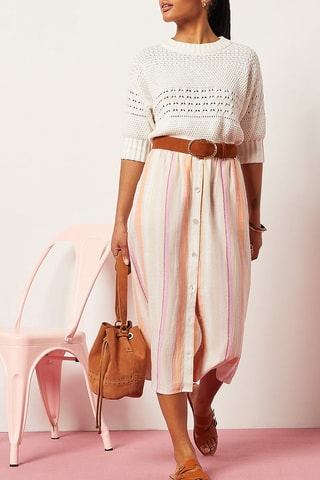 Jupe midi taille haute en lin Orange