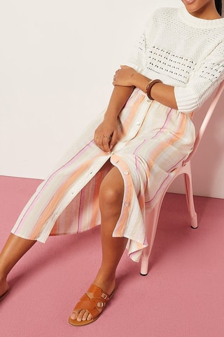Jupe midi taille haute en lin Orange