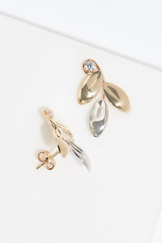 Brincos Duo petals Ouro amarelo e ouro branco