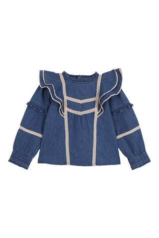 Blouse volantée en jean - Bleu marine