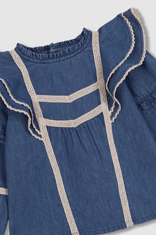 Blouse volantée en jean - Bleu marine