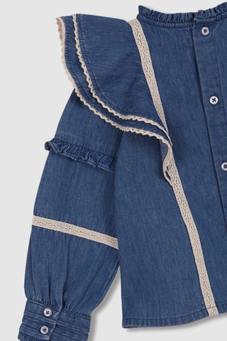 Blouse volantée en jean - Bleu marine