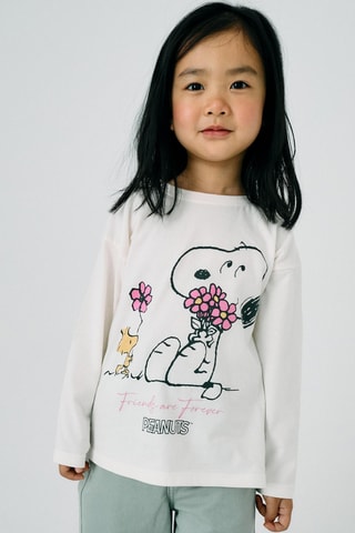 T-shirt Snoopy en Woodstock en The Peanuts - Lichtbeige 