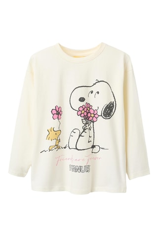 T-shirt Snoopy en Woodstock en The Peanuts - Lichtbeige 