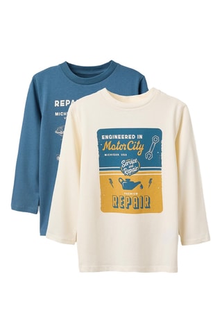 2 T-shirts - Beige en Kobaltblauw