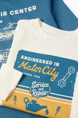 2 T-shirts - Beige en Kobaltblauw