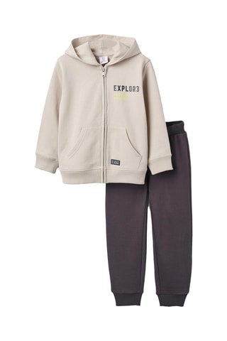 Sweater met Capuchon en Broek - Donkergijs en beige