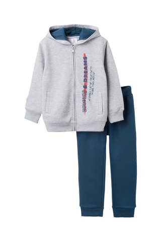 Sweater met Capuchon en Broek - Lichtgrijs en Kobaltblauw