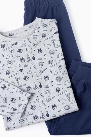 Pyjama - Gemêleerd Lichtgrijs en Marineblauw