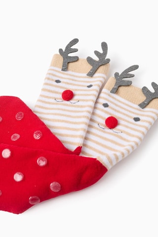 Chaussettes antidérapantes - Blanc et beige