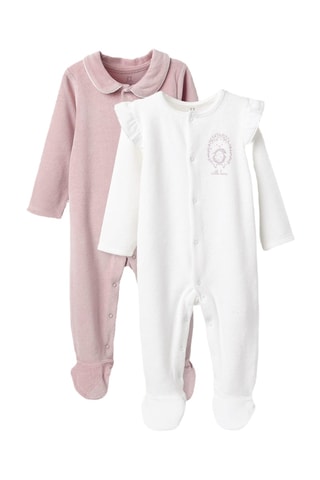 2 grenouillères en velours - Rose et blanc