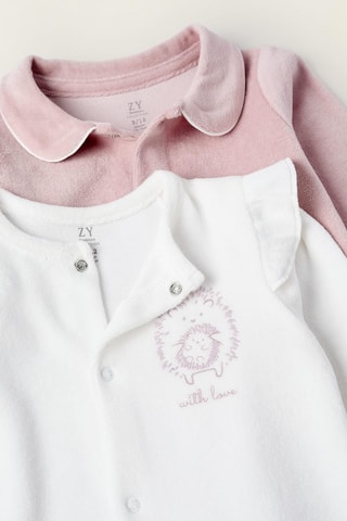 2 grenouillères en velours - Rose et blanc