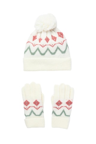 Muts met Pompon en Wanten- Wit