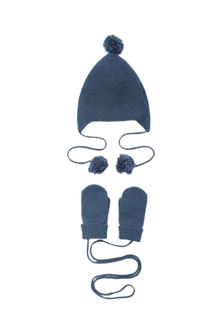 Bonnet et moufles avec liens - Bleu foncé