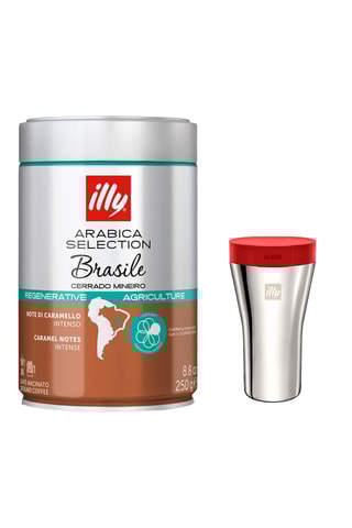 6 boîtes de café moulu Arabica Selection Brasile Illy 250 g et Mug de voyage offert