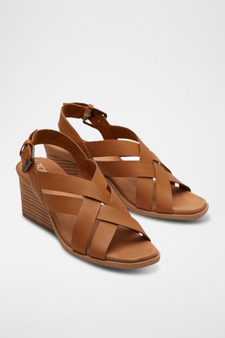 Sandales compensées en cuir Gracie - Beige