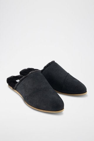 Mules fourrées en nubuck Jade - Noir