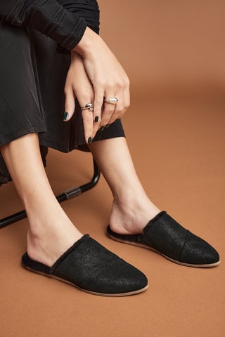 Mules fourrées en nubuck Jade - Noir