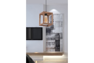 Candeeiro suspenso em madeira Cube - Natural