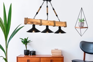 Candeeiro suspenso em madeira de carpa - Natural - 3 x 60 W