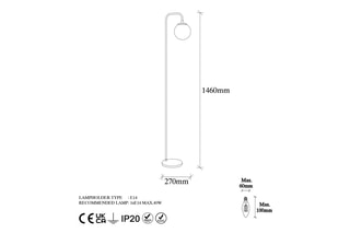Lampadaire Doré - 40 W - 146 cm