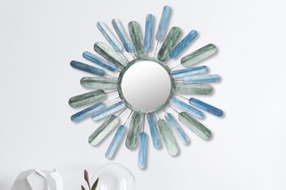 Miroir Metal Art Mirror Sun - 75 cm - Bleu clair et kaki