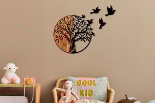 Decoração de parede em madeira - 92 x 3 x 71 cm - Preto e natural