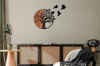 Decoração de parede em madeira - 92 x 3 x 71 cm - Preto e natural