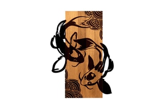 Decoração de parede em madeira - 43 x 58 x 3 cm - Natural e preto