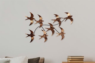 Decoração de parede Flying Birds - 69 x 41 cm - Preto e dourado