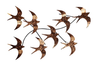 Decoração de parede Flying Birds - 69 x 41 cm - Preto e dourado
